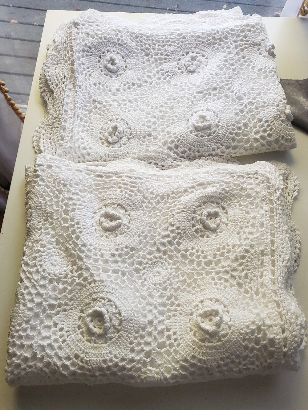 2 White Crochet Lace Cotton Pillow Case